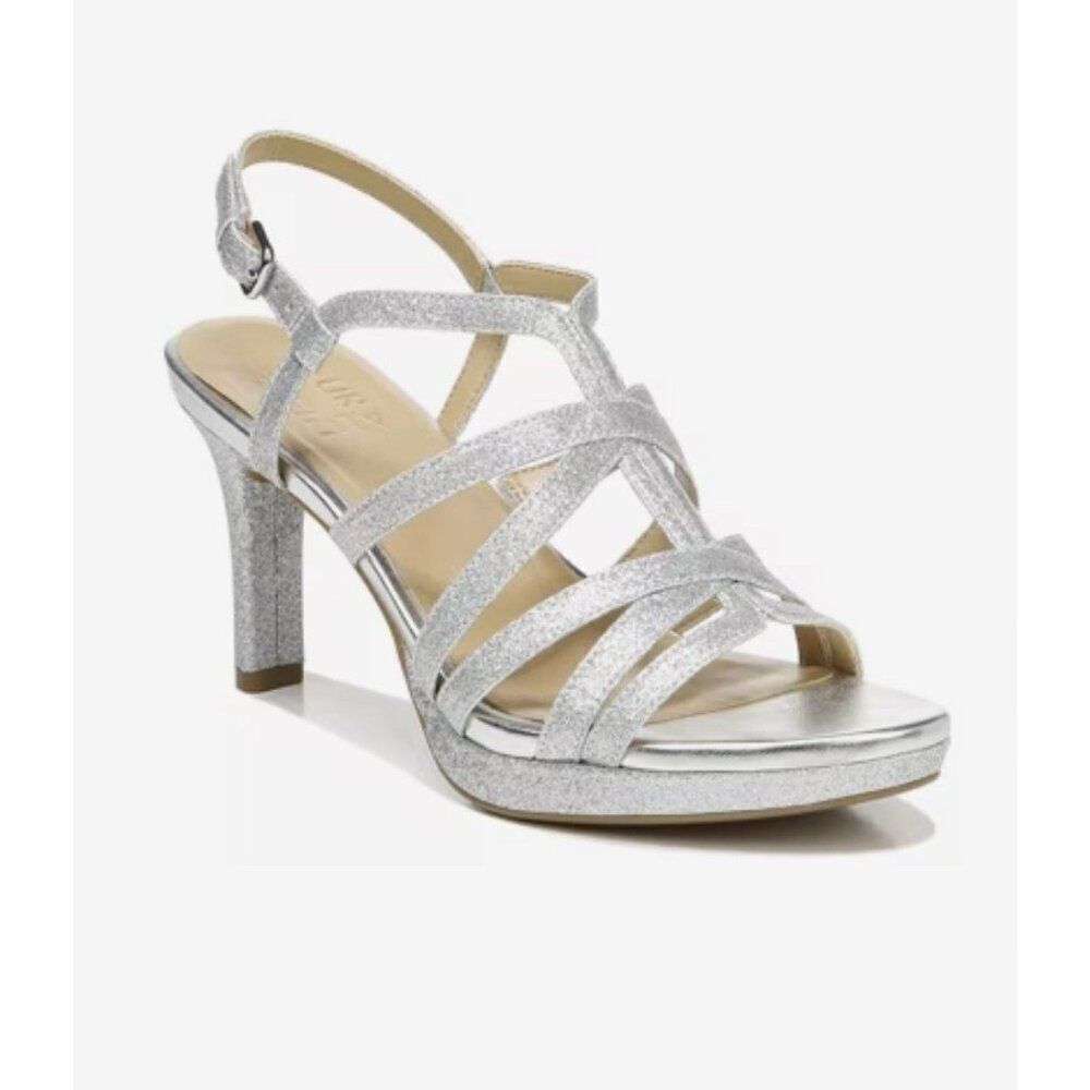 Naturalizer Baylor Sandals Silver Glitter Heeled 8.5